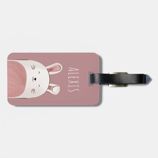 Funny Baby Bunny Illustration Rabbit & Kinder Name Bagagelabel (Achterkant horizontaal)
