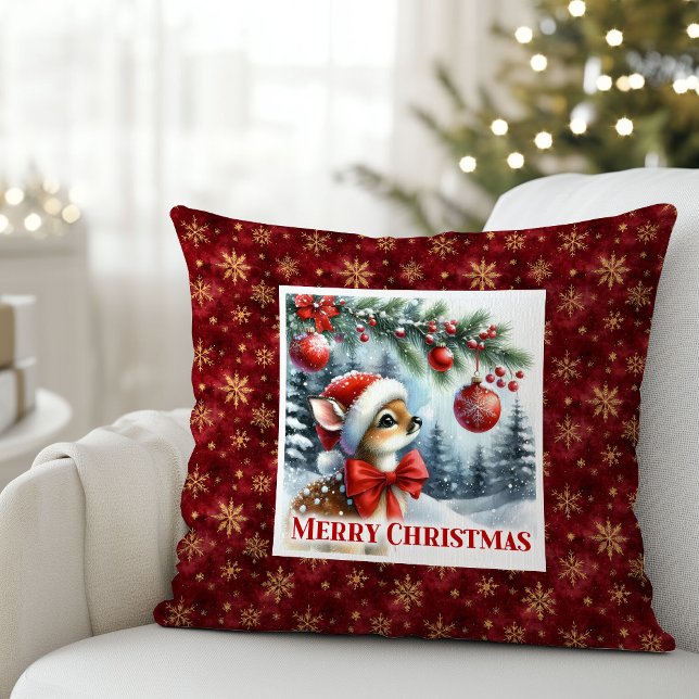 Funny Baby Deer Snowy Forest Kids Gift Christmas  Kussen (Funny Baby Deer Snowy Forest Kids Gift Christmas Pillow

)
