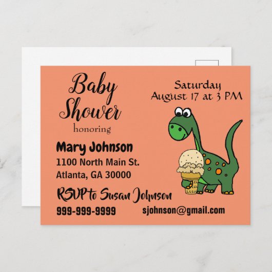 Funny Baby Dinosaur en Ice Cream Baby shower Uitnodiging Briefkaart (Voorkant / Achterkant)
