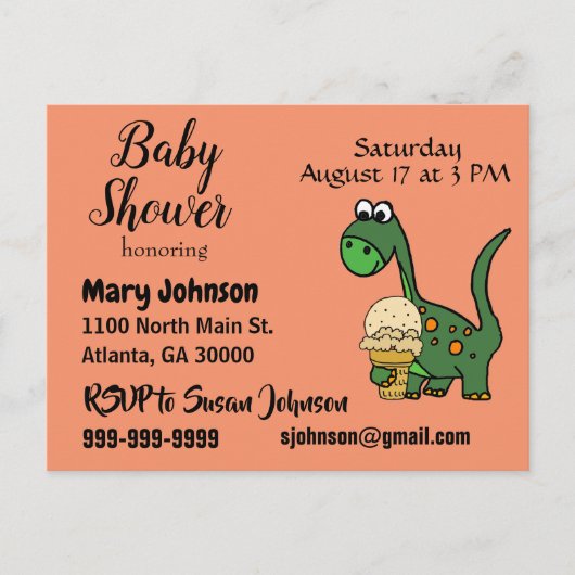 Funny Baby Dinosaur en Ice Cream Baby shower Uitnodiging Briefkaart (Voorkant)
