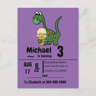 Funny Baby Dinosaur en Ice Cream Birthday Party Uitnodiging Briefkaart