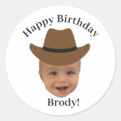 Funny Baby Face 1st Rodeo Western Theme  Classic R Ronde Sticker (Voorkant)