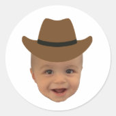 Funny Baby Face 1st Rodeo Western Theme  Ronde Sticker (Voorkant)