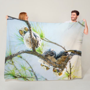Funny Baby Great Horned Owls Wildlife Fine Art Pos Fleece Deken