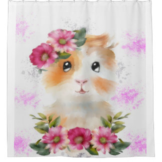 Funny Baby Guinee-varkens met bloemen met bloemen Douchegordijn