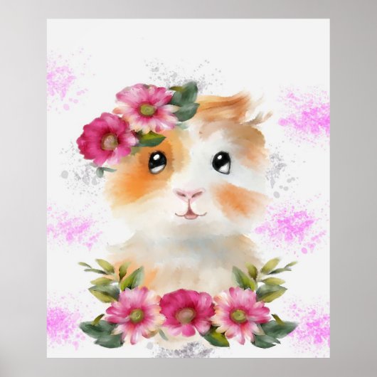 Funny Baby Guinee-varkens met bloemen met bloemen Poster (Voorkant)