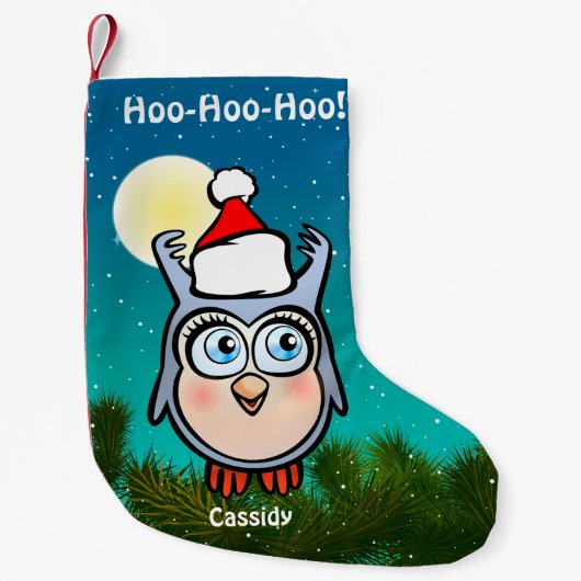 Funny Baby Hoot met Santa Hat Kleine Kerstsok (Voorkant)