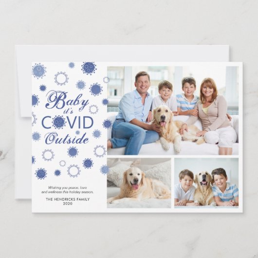 Funny BABY IT'S COVID OUTSIDE 3 Foto's Feestdagenkaart (Voorkant)