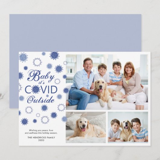 Funny BABY IT'S COVID OUTSIDE 3 Foto's Feestdagenkaart (Voorkant / Achterkant)