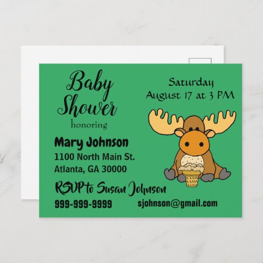 Funny Baby Moose Baby shower Uitnodiging Briefkaart (Voorkant / Achterkant)
