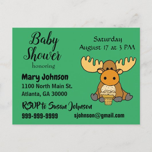Funny Baby Moose Baby shower Uitnodiging Briefkaart (Voorkant)