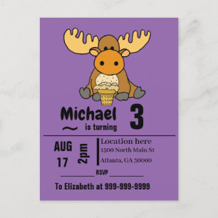 Funny Baby Moose eet Ice Cream Birthday Party Uitnodiging Briefkaart