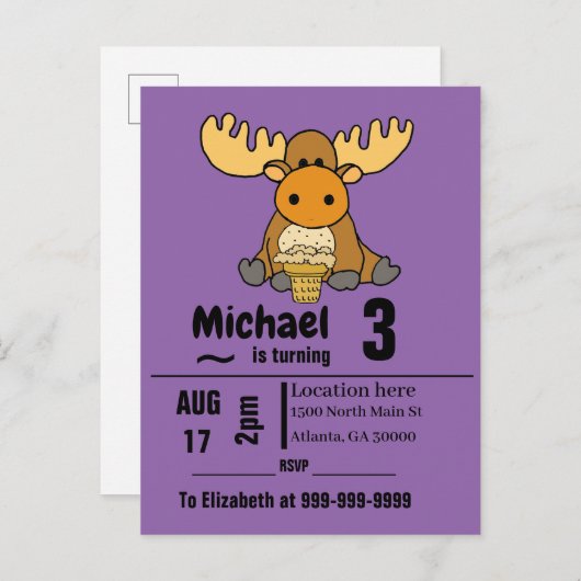 Funny Baby Moose eet Ice Cream Birthday Party Uitnodiging Briefkaart (Voorkant / Achterkant)