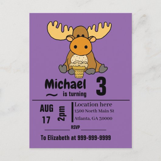 Funny Baby Moose eet Ice Cream Birthday Party Uitnodiging Briefkaart (Voorkant)