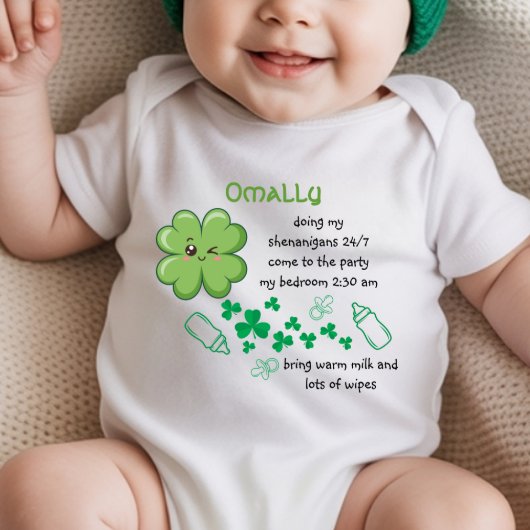 Funny Baby Quote Green Clover St Patricks Romper