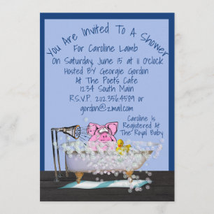 Funny Baby shower Invitation W/Pig Showering Kaart