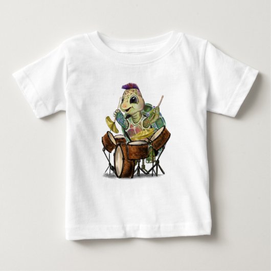 Funny Baby T-Shirt met Turtle Drummer (Voorkant)