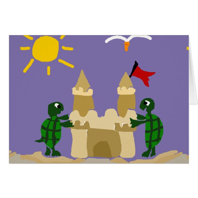 Funny Baby Turtles Building Sand Castle (Voorkant Horizontaal)
