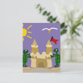 Funny Baby Turtles Building Sand Castle Briefkaart (Staand voorkant)