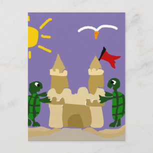 Funny Baby Turtles Building Sand Castle Briefkaart