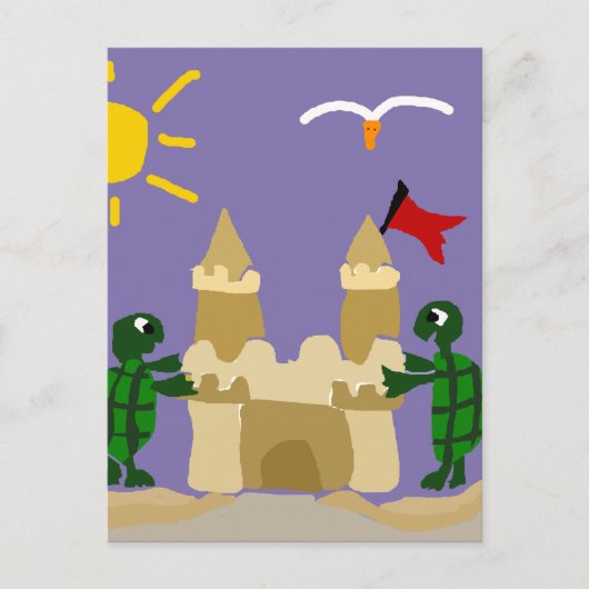 Funny Baby Turtles Building Sand Castle Briefkaart (Voorkant)