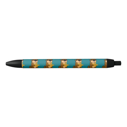 Funny Baby Zee Otter met Starfish Zwarte Inkt Pen (Voorkant)