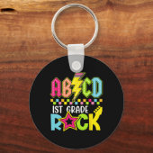 Funny Back To School Lightning Bolt 1st Grade Rock Sleutelhanger (Voorkant)