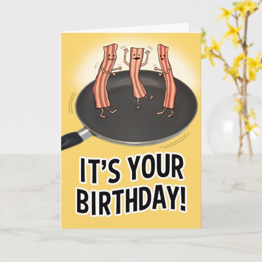 Funny Bacon Verjaardag Kaart (Gele Bloem)