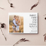 Funny Bad Dance beweegt Foto slaat de datum op<br><div class="desc">Moderne foto bespaart de datum magnetische kaart in een grappig "Booze,  food and bad dans move"-ontwerp waar je familie en vrienden van zullen houden. Pas deze aan sparen de data met uw foto's en voeg uw trouwdetails toe.</div>