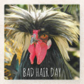 Funny Bad Hair Day Chicken Meme Glazen Onderzetter (Voorkant)