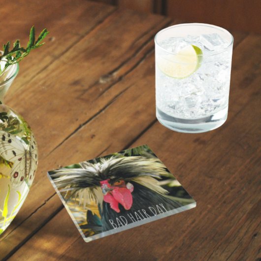 Funny Bad Hair Day Chicken Meme Glazen Onderzetter