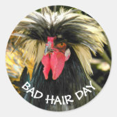 Funny Bad Hair Day Chicken Meme Ronde Sticker (Voorkant)