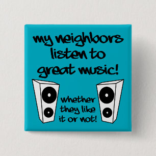 Funny Badge Speld Knop Luister naar Harde Muziek Vierkante Button 5,1 Cm