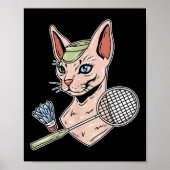Funny Badminton Devon Rex Cat Shuttle  Poster (Voorkant)