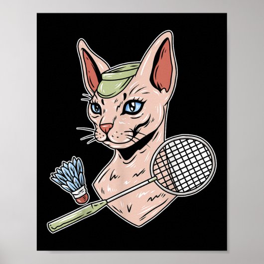Funny Badminton Devon Rex Cat Shuttle  Poster (Voorkant)