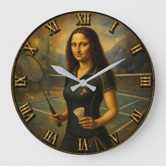 Funny Badminton Mona Lisa Shuttlecock Gift Grote Klok (Voorkant)