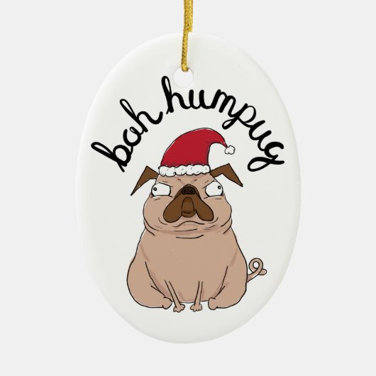 Funny Bah Humpug Santa Pug kerstversiering Keramisch Ornament (Voorkant)