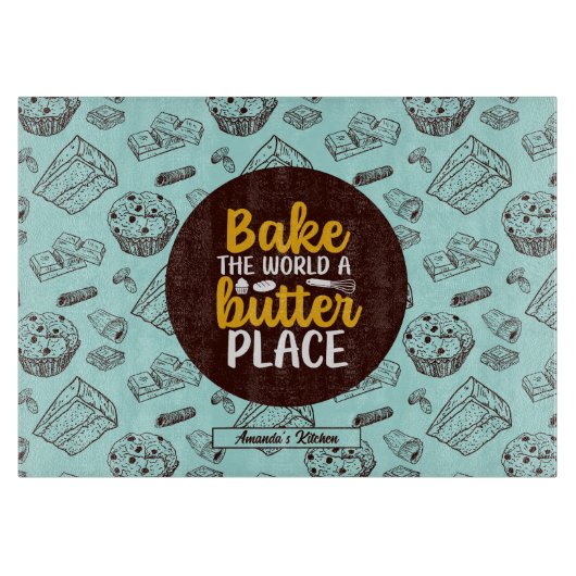 Funny Bake Butter Pun Cake Muffin Bakery Patroon Snijplank (Voorkant)