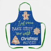 Funny Bake & Watch Kerstfilms Sneeuw op blauw Schort (Voorkant)