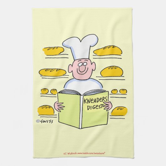 Funny Baker Loaves of French Bread Cartoon Art Theedoek (Verticaal)