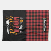 Funny Baker Pun zwaait goed rood geplakt patroon Theedoek (Horizontaal)