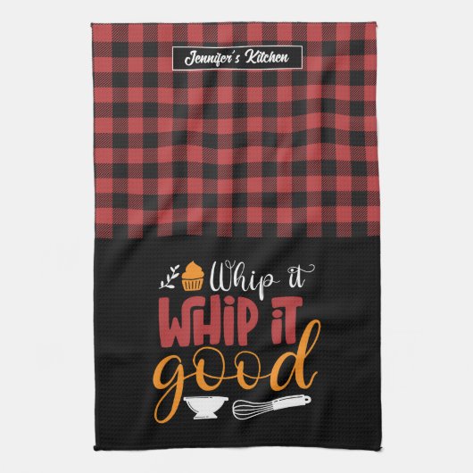 Funny Baker Pun zwaait goed rood geplakt patroon Theedoek (Verticaal)