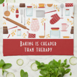 Funny Baking Gezegde Modern Kitchen Red Theedoek<br><div class="desc">Het grappige Gezegde Matig Keukenkeukenhanddoek uit de keuken bevat een kleurrijk keukenthematroon met de bewerkbare tekst "Baken is goedkoper dan therapie" in de moderne scripttypografie. Ideaal geschenk voor mensen die graag in de keuken bakken, koken en in de keuken zijn voor kerst, verjaardag, Moederdag en voor hen die graag een...</div>