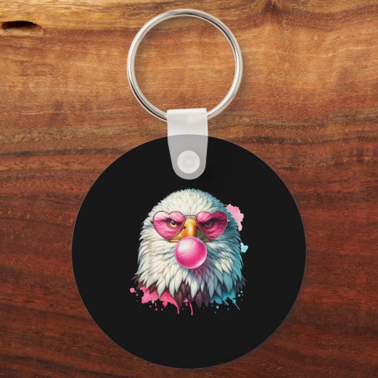 Funny Bald Eagle Cute Eagle With Nk Gles And Bubbl Sleutelhanger (Voorkant)