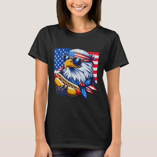 Funny Bald Eagle Hotdog American Flag 4th Of July  T-shirt (Voorkant)