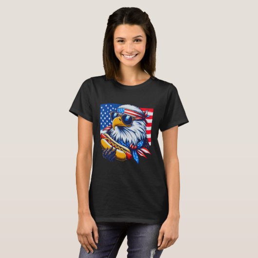 Funny Bald Eagle Hotdog American Flag 4th Of July  T-shirt (Voorkant volledig)
