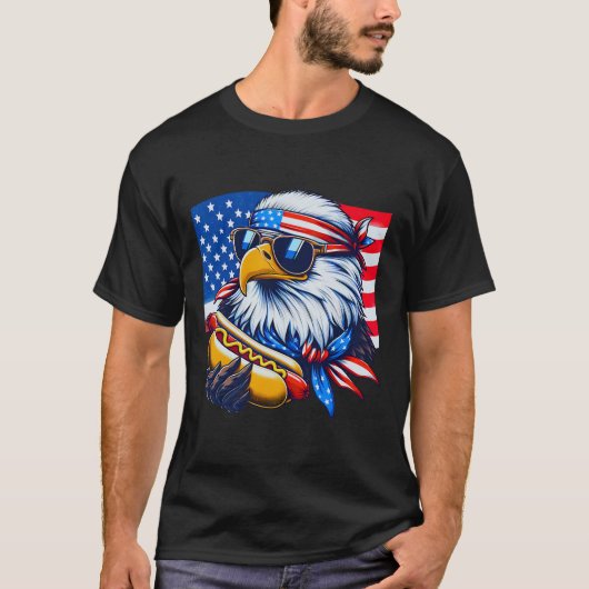 Funny Bald Eagle Hotdog American Flag 4th Of July  T-shirt (Voorkant)