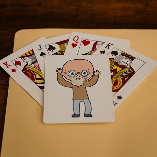 Funny Bald Quirky Old Man with Beard Pokerkaarten