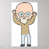 Funny Bald Quirky Old Man with Beard Poster (Voorkant)