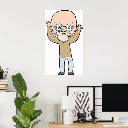 Funny Bald Quirky Old Man with Beard Poster (Thuiskantoor)